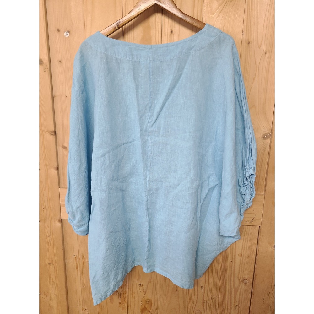 Bryn Walker Linen Top Women OS Light Blue Lagenlook Dolman Sleeve - Picture 6 of 6